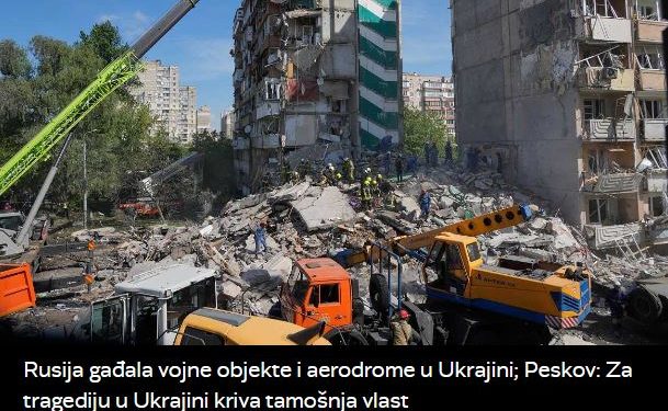 Rusija gađala vojne objekte i aerodrome u Ukrajini; Peskov: Za tragediju u Ukrajini kriva tamošnja vlast