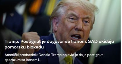 Tramp: Postignut je dogovor sa Iranom, SAD ukidaju pomorsku blokadu