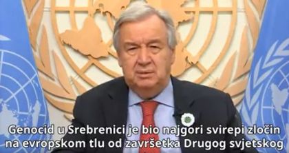 António Guterres odao je počast sjećanju na više od 8.000 bosanskih muslimana, muškaraca i dječaka, te poručio da sjećanje na Srebrenicu znači zaštitu istine od poricanja i revizionizma.
